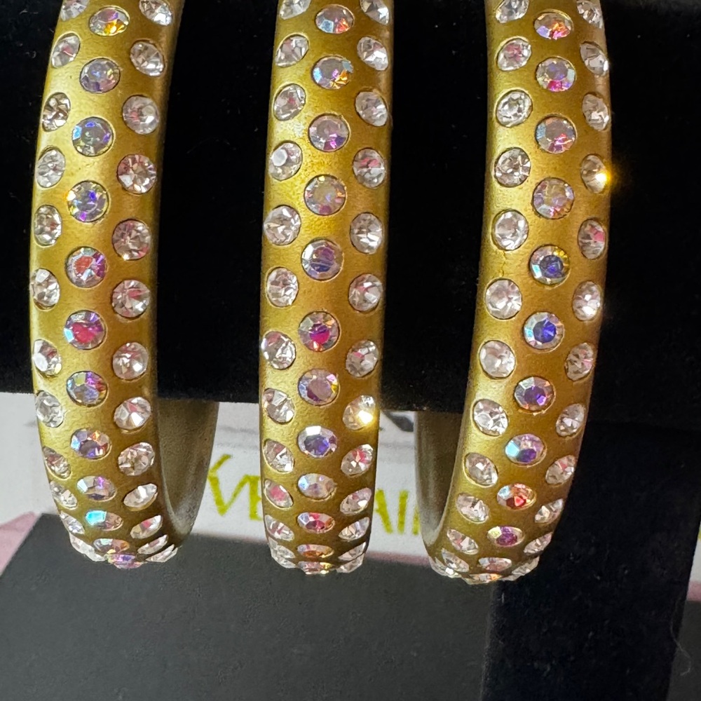 Set of 3 Gold Bangle Bracelets with AB Crystals - Picture 3 of 6